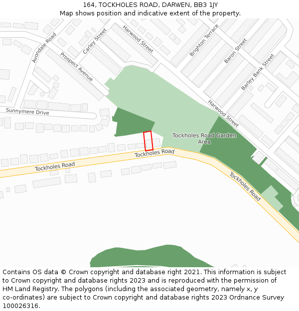 164, TOCKHOLES ROAD, DARWEN, BB3 1JY: Location map and indicative extent of plot