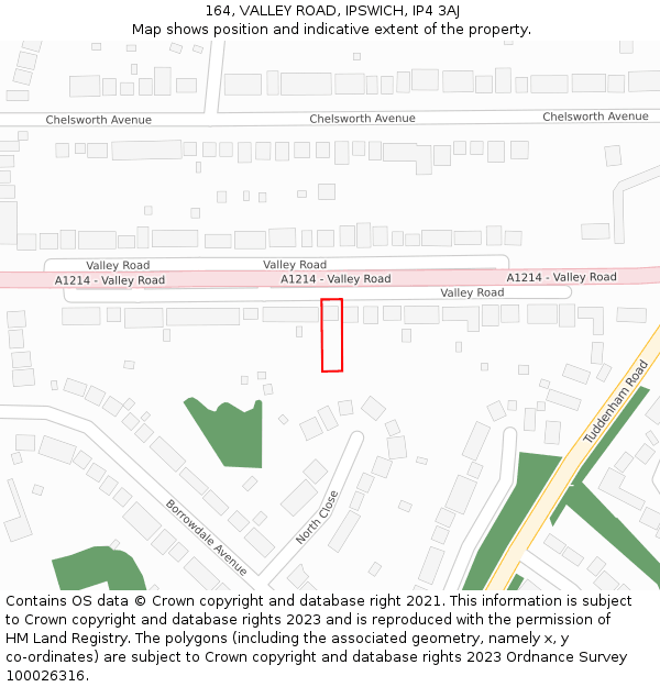 164, VALLEY ROAD, IPSWICH, IP4 3AJ: Location map and indicative extent of plot