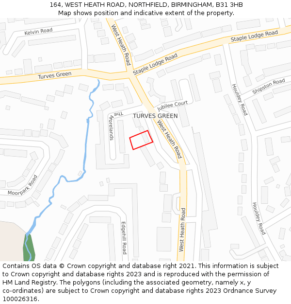 164, WEST HEATH ROAD, NORTHFIELD, BIRMINGHAM, B31 3HB: Location map and indicative extent of plot