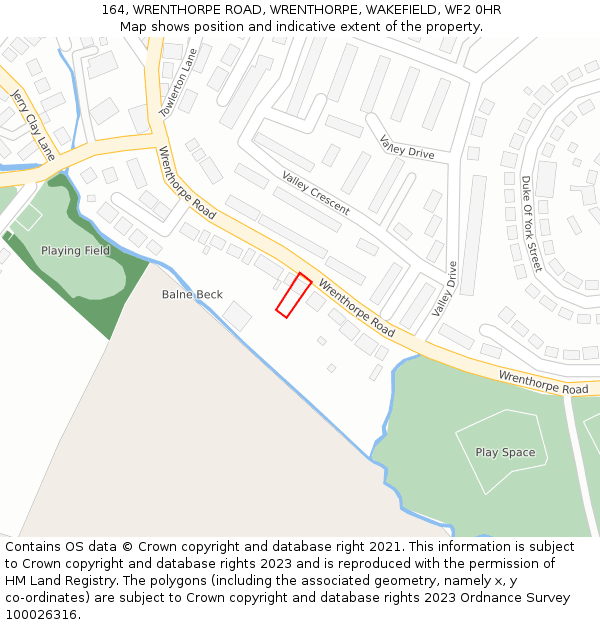 164, WRENTHORPE ROAD, WRENTHORPE, WAKEFIELD, WF2 0HR: Location map and indicative extent of plot