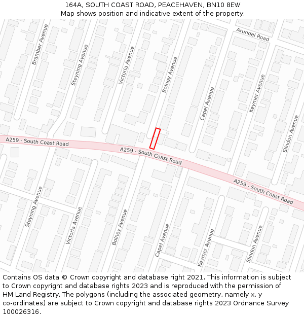 164A, SOUTH COAST ROAD, PEACEHAVEN, BN10 8EW: Location map and indicative extent of plot