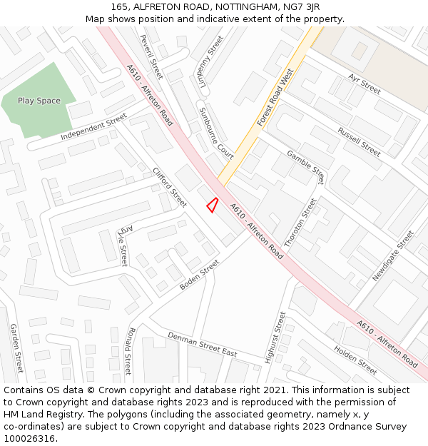 165, ALFRETON ROAD, NOTTINGHAM, NG7 3JR: Location map and indicative extent of plot