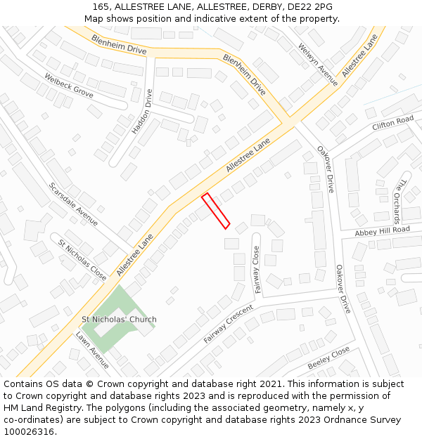 165, ALLESTREE LANE, ALLESTREE, DERBY, DE22 2PG: Location map and indicative extent of plot