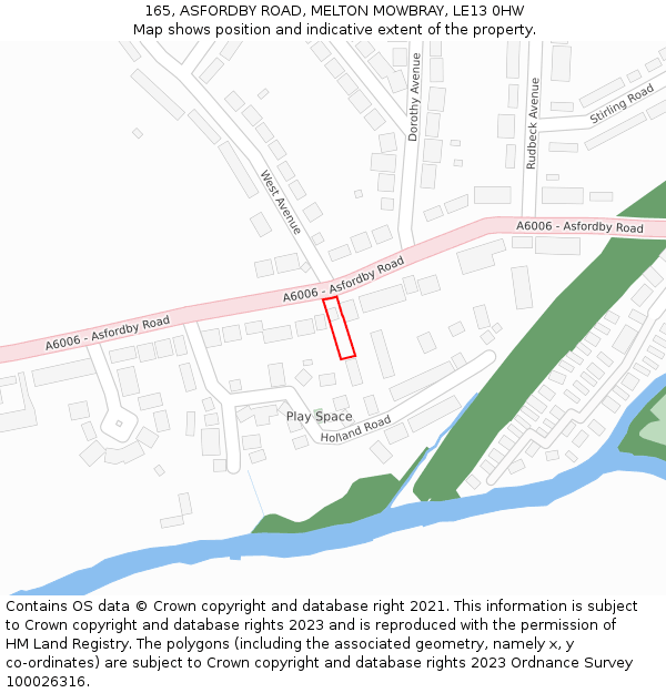 165, ASFORDBY ROAD, MELTON MOWBRAY, LE13 0HW: Location map and indicative extent of plot