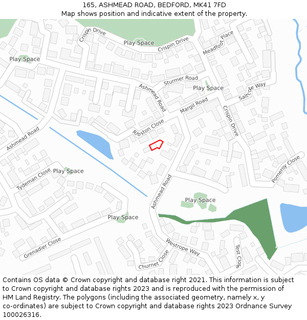 165, ASHMEAD ROAD, BEDFORD, MK41 7FD: Location map and indicative extent of plot