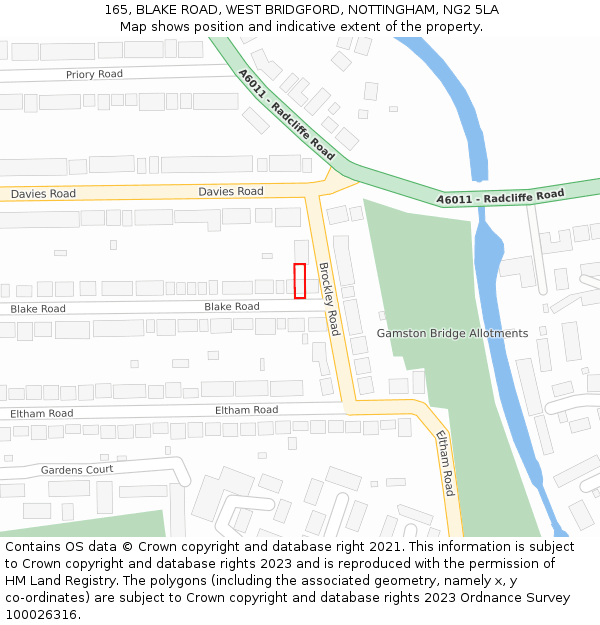 165, BLAKE ROAD, WEST BRIDGFORD, NOTTINGHAM, NG2 5LA: Location map and indicative extent of plot