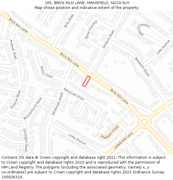 165, BRICK KILN LANE, MANSFIELD, NG19 6LH: Location map and indicative extent of plot