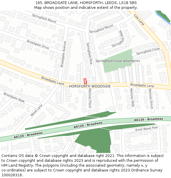 165, BROADGATE LANE, HORSFORTH, LEEDS, LS18 5BS: Location map and indicative extent of plot
