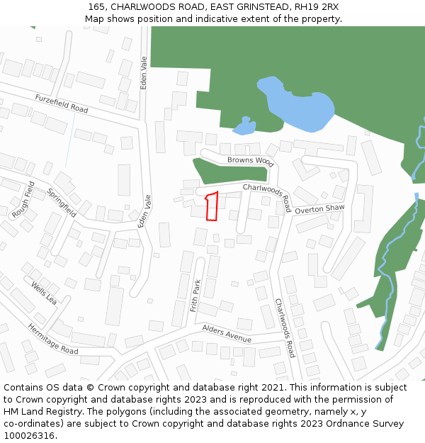 165, CHARLWOODS ROAD, EAST GRINSTEAD, RH19 2RX: Location map and indicative extent of plot