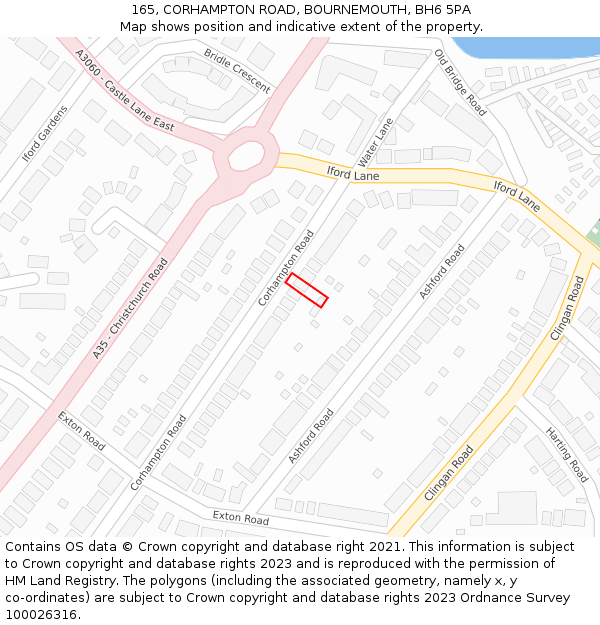 165, CORHAMPTON ROAD, BOURNEMOUTH, BH6 5PA: Location map and indicative extent of plot