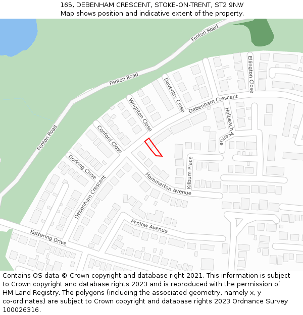 165, DEBENHAM CRESCENT, STOKE-ON-TRENT, ST2 9NW: Location map and indicative extent of plot