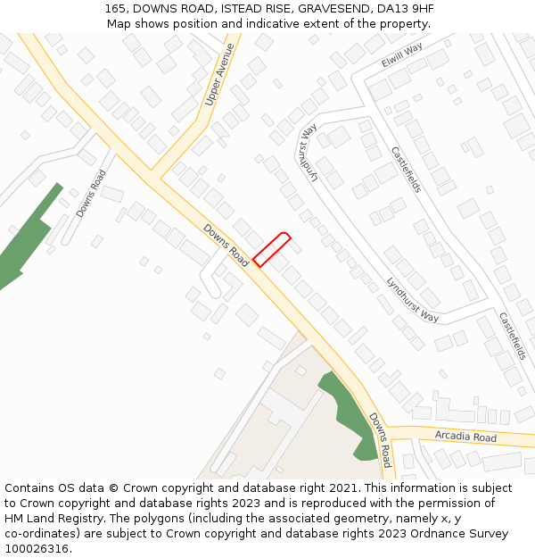 165, DOWNS ROAD, ISTEAD RISE, GRAVESEND, DA13 9HF: Location map and indicative extent of plot