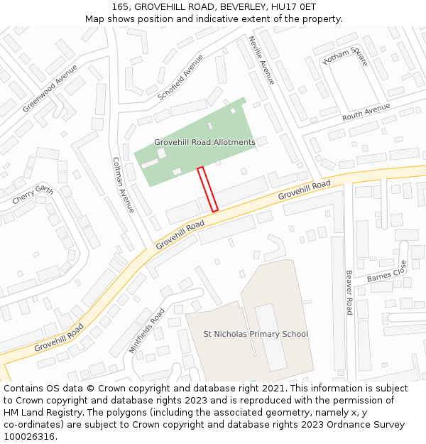 165, GROVEHILL ROAD, BEVERLEY, HU17 0ET: Location map and indicative extent of plot