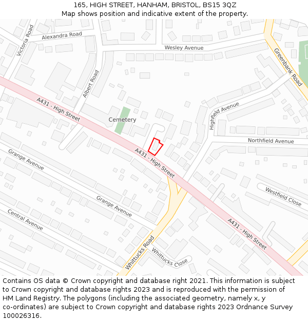 165, HIGH STREET, HANHAM, BRISTOL, BS15 3QZ: Location map and indicative extent of plot