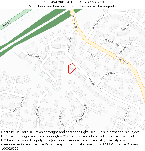 165, LAWFORD LANE, RUGBY, CV22 7QS: Location map and indicative extent of plot