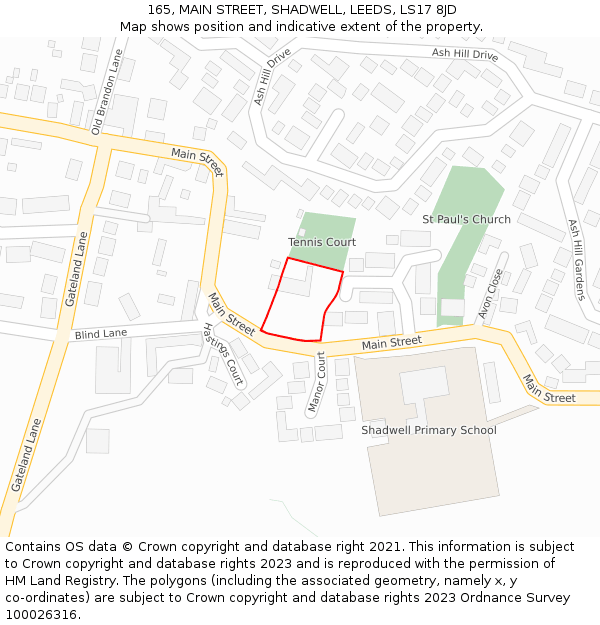 165, MAIN STREET, SHADWELL, LEEDS, LS17 8JD: Location map and indicative extent of plot