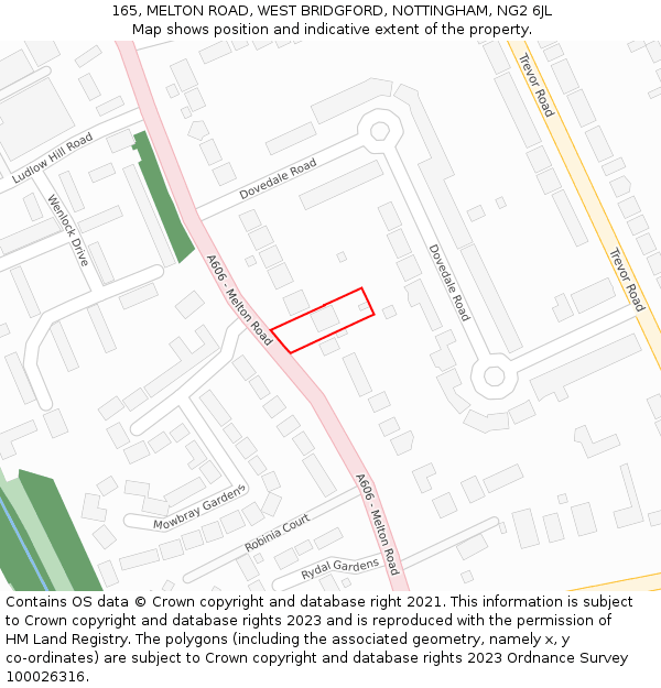 165, MELTON ROAD, WEST BRIDGFORD, NOTTINGHAM, NG2 6JL: Location map and indicative extent of plot