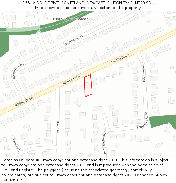 165, MIDDLE DRIVE, PONTELAND, NEWCASTLE UPON TYNE, NE20 9DU: Location map and indicative extent of plot