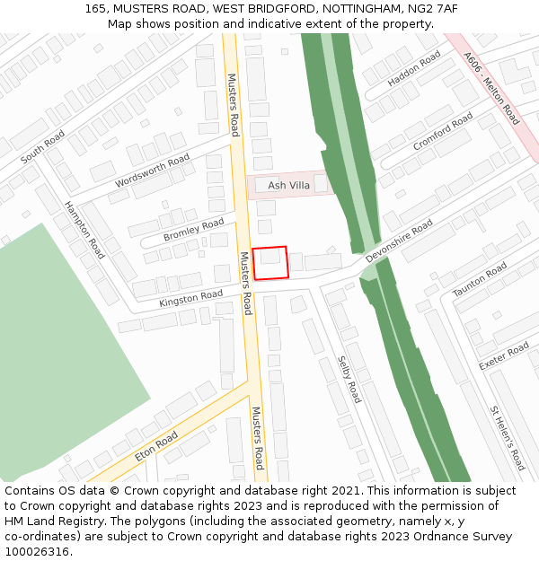 165, MUSTERS ROAD, WEST BRIDGFORD, NOTTINGHAM, NG2 7AF: Location map and indicative extent of plot