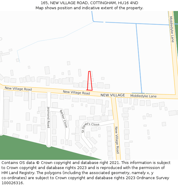 165, NEW VILLAGE ROAD, COTTINGHAM, HU16 4ND: Location map and indicative extent of plot