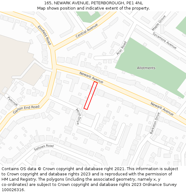 165, NEWARK AVENUE, PETERBOROUGH, PE1 4NL: Location map and indicative extent of plot