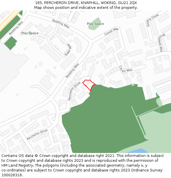 165, PERCHERON DRIVE, KNAPHILL, WOKING, GU21 2QX: Location map and indicative extent of plot