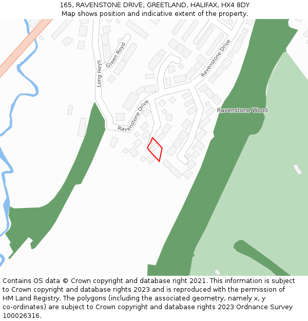 165, RAVENSTONE DRIVE, GREETLAND, HALIFAX, HX4 8DY: Location map and indicative extent of plot