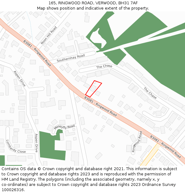 165, RINGWOOD ROAD, VERWOOD, BH31 7AF: Location map and indicative extent of plot