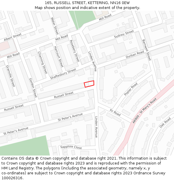 165, RUSSELL STREET, KETTERING, NN16 0EW: Location map and indicative extent of plot