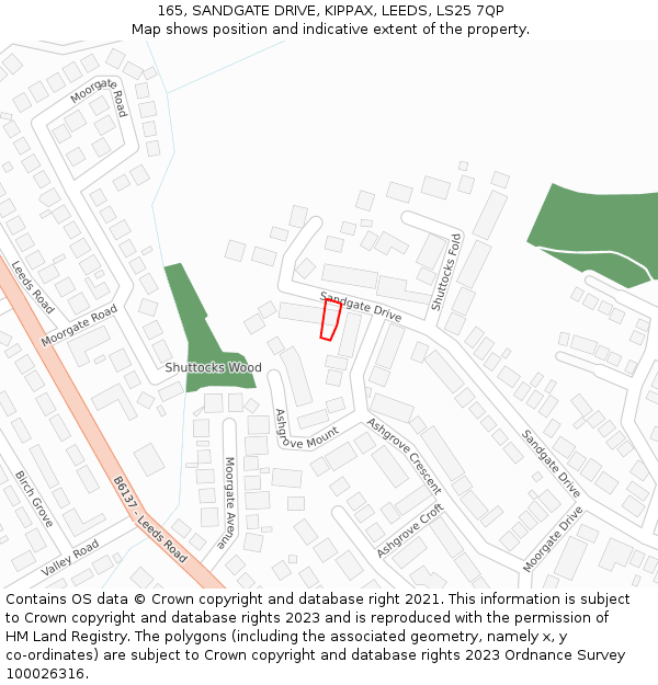 165, SANDGATE DRIVE, KIPPAX, LEEDS, LS25 7QP: Location map and indicative extent of plot