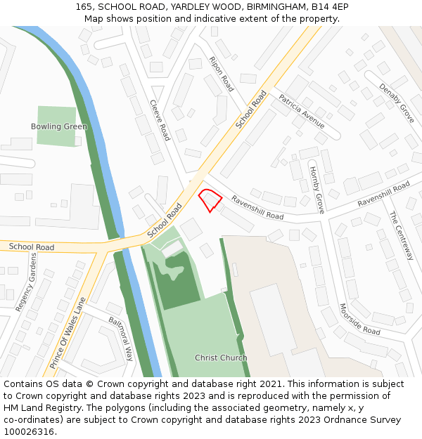 165, SCHOOL ROAD, YARDLEY WOOD, BIRMINGHAM, B14 4EP: Location map and indicative extent of plot