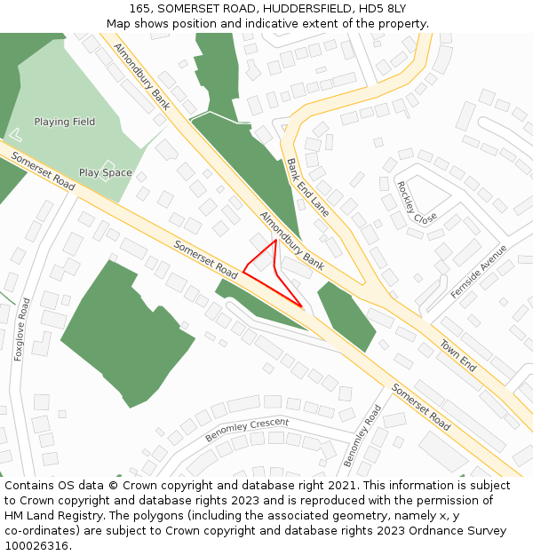 165, SOMERSET ROAD, HUDDERSFIELD, HD5 8LY: Location map and indicative extent of plot