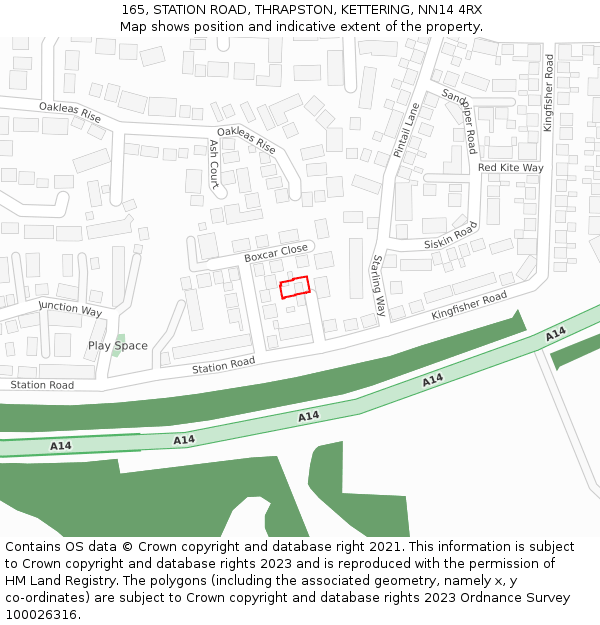 165, STATION ROAD, THRAPSTON, KETTERING, NN14 4RX: Location map and indicative extent of plot