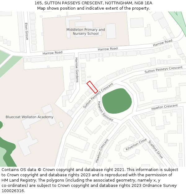 165, SUTTON PASSEYS CRESCENT, NOTTINGHAM, NG8 1EA: Location map and indicative extent of plot