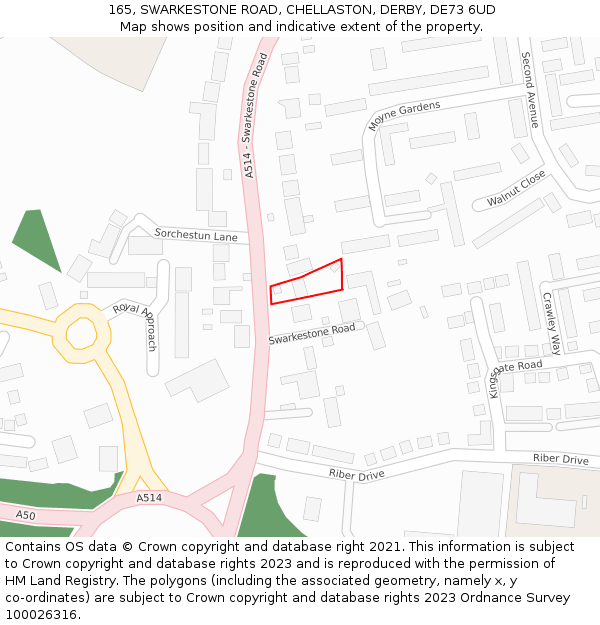 165, SWARKESTONE ROAD, CHELLASTON, DERBY, DE73 6UD: Location map and indicative extent of plot