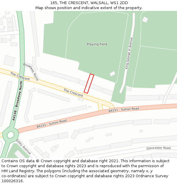 165, THE CRESCENT, WALSALL, WS1 2DD: Location map and indicative extent of plot