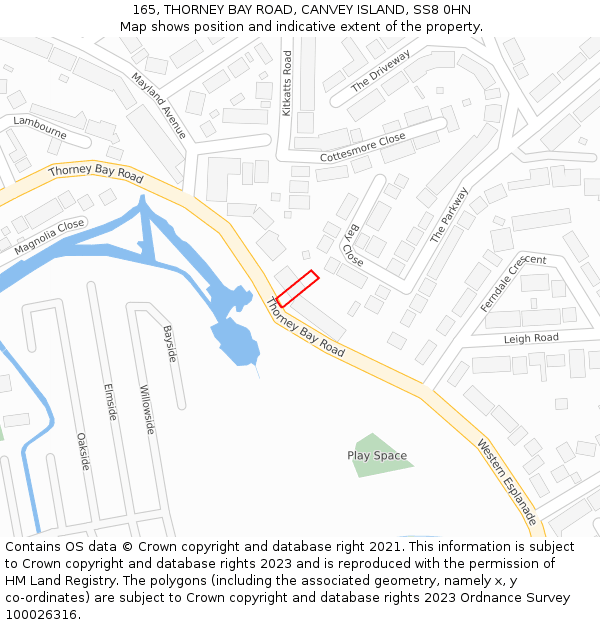 165, THORNEY BAY ROAD, CANVEY ISLAND, SS8 0HN: Location map and indicative extent of plot