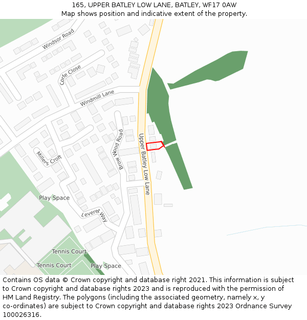 165, UPPER BATLEY LOW LANE, BATLEY, WF17 0AW: Location map and indicative extent of plot