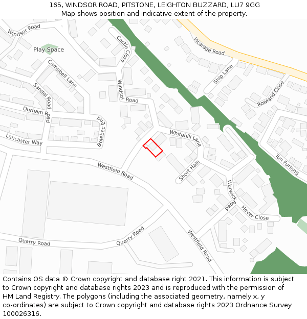 165, WINDSOR ROAD, PITSTONE, LEIGHTON BUZZARD, LU7 9GG: Location map and indicative extent of plot