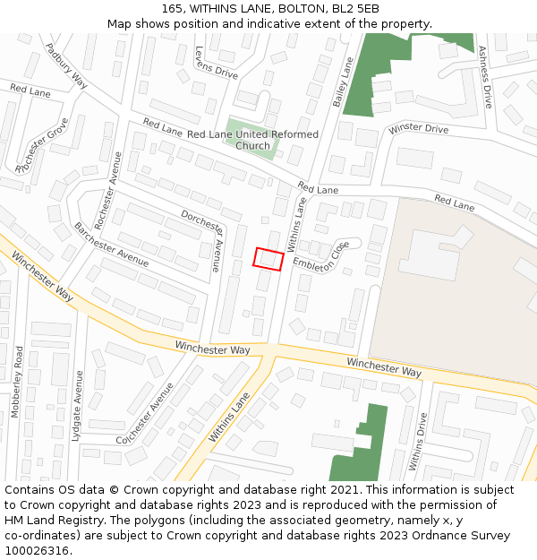165, WITHINS LANE, BOLTON, BL2 5EB: Location map and indicative extent of plot