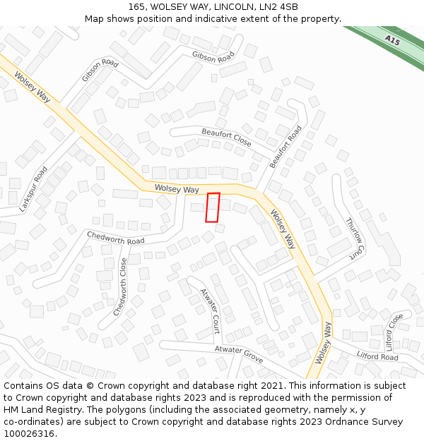165, WOLSEY WAY, LINCOLN, LN2 4SB: Location map and indicative extent of plot