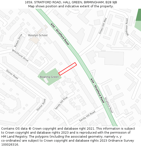 1659, STRATFORD ROAD, HALL GREEN, BIRMINGHAM, B28 9JB: Location map and indicative extent of plot