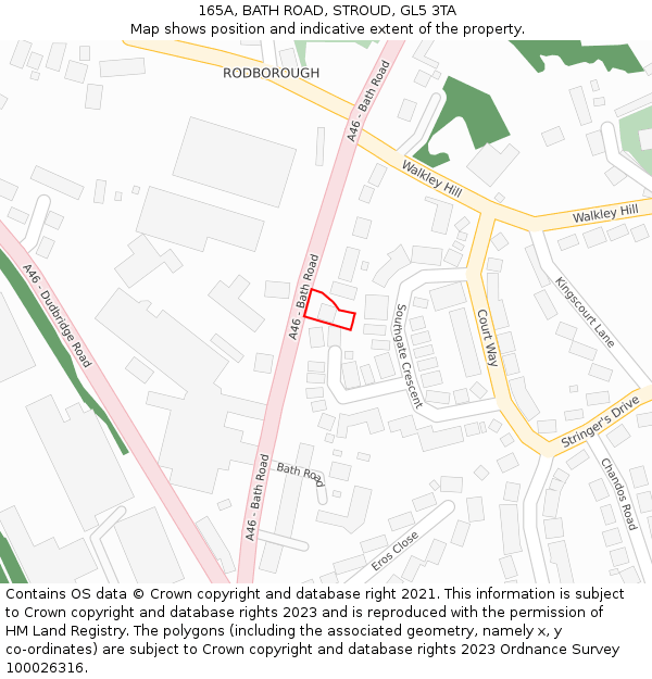 165A, BATH ROAD, STROUD, GL5 3TA: Location map and indicative extent of plot