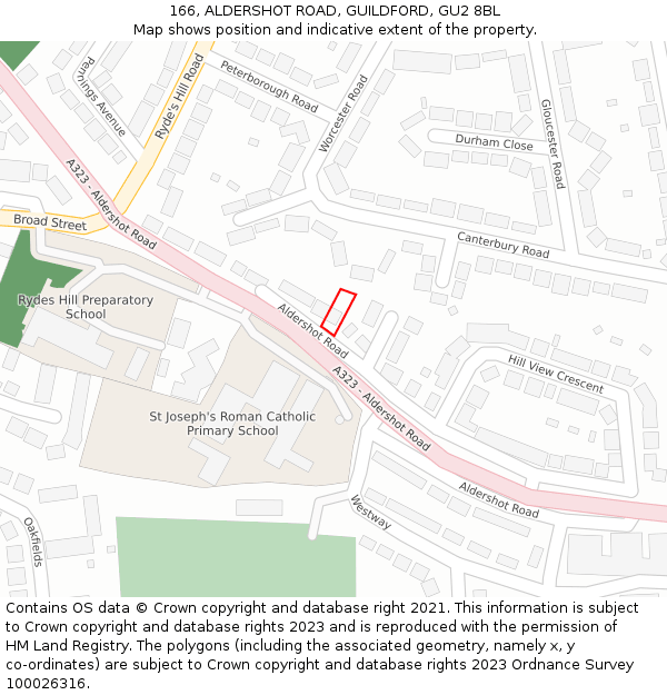 166, ALDERSHOT ROAD, GUILDFORD, GU2 8BL: Location map and indicative extent of plot