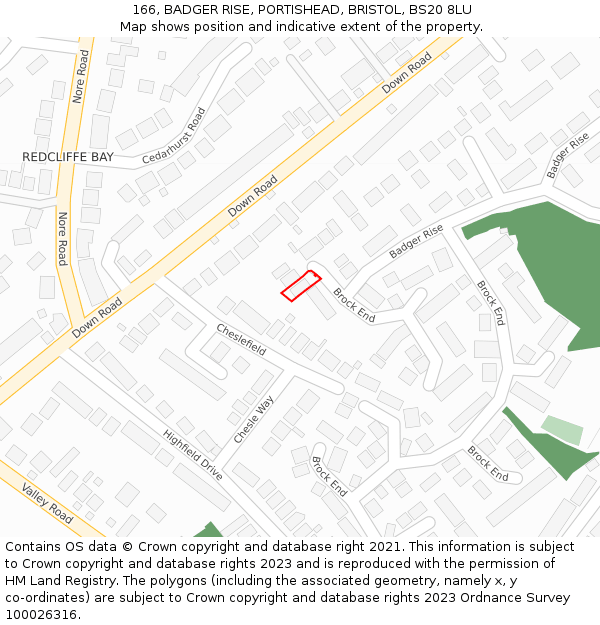 166, BADGER RISE, PORTISHEAD, BRISTOL, BS20 8LU: Location map and indicative extent of plot