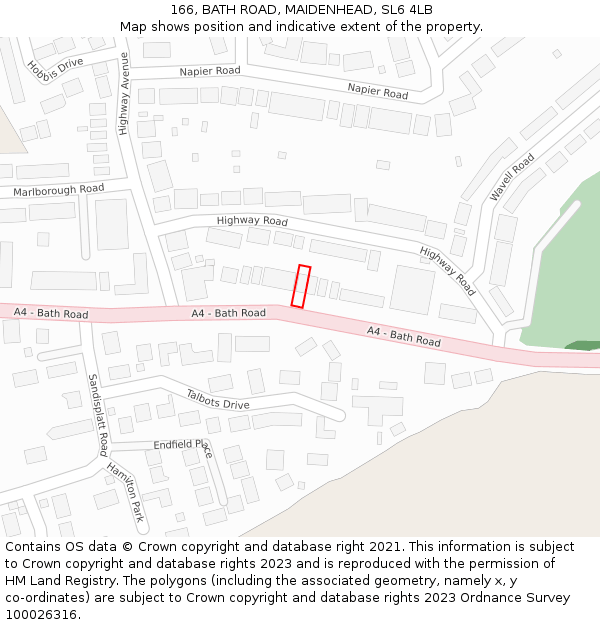 166, BATH ROAD, MAIDENHEAD, SL6 4LB: Location map and indicative extent of plot