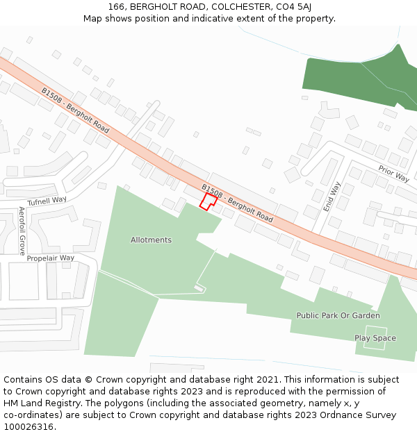 166, BERGHOLT ROAD, COLCHESTER, CO4 5AJ: Location map and indicative extent of plot