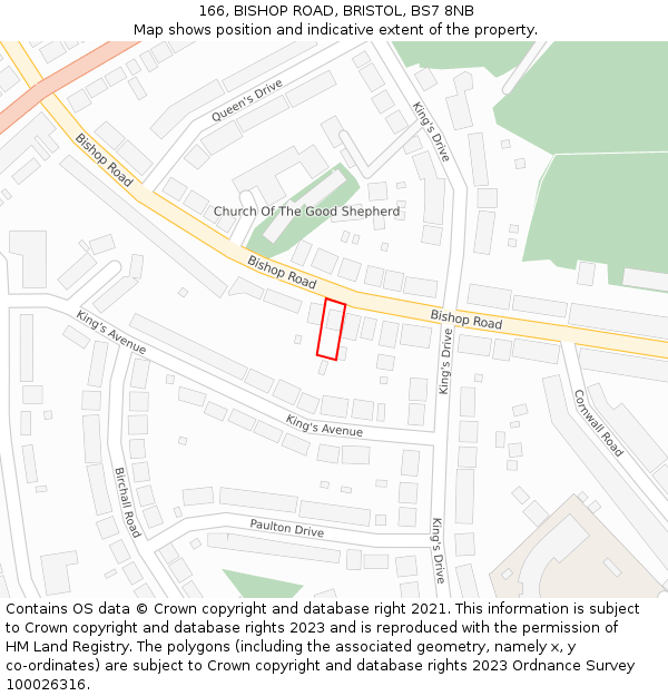 166, BISHOP ROAD, BRISTOL, BS7 8NB: Location map and indicative extent of plot