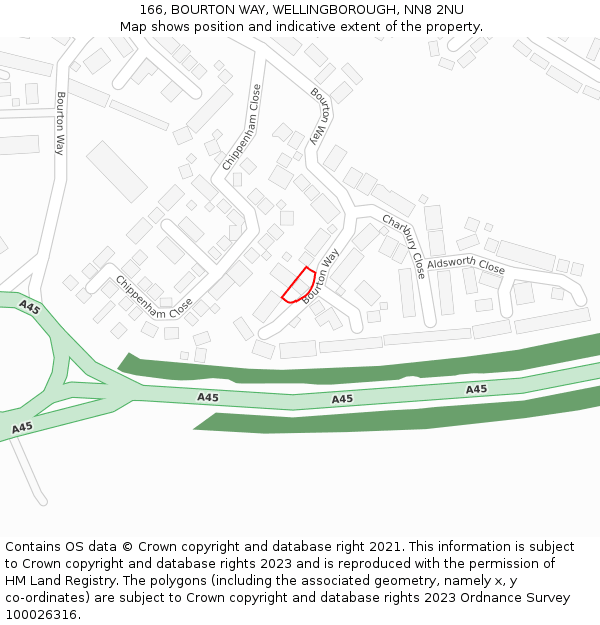 166, BOURTON WAY, WELLINGBOROUGH, NN8 2NU: Location map and indicative extent of plot