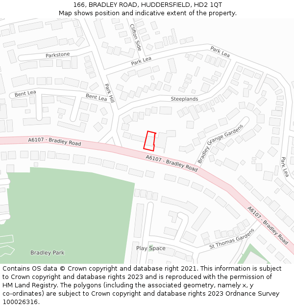 166, BRADLEY ROAD, HUDDERSFIELD, HD2 1QT: Location map and indicative extent of plot